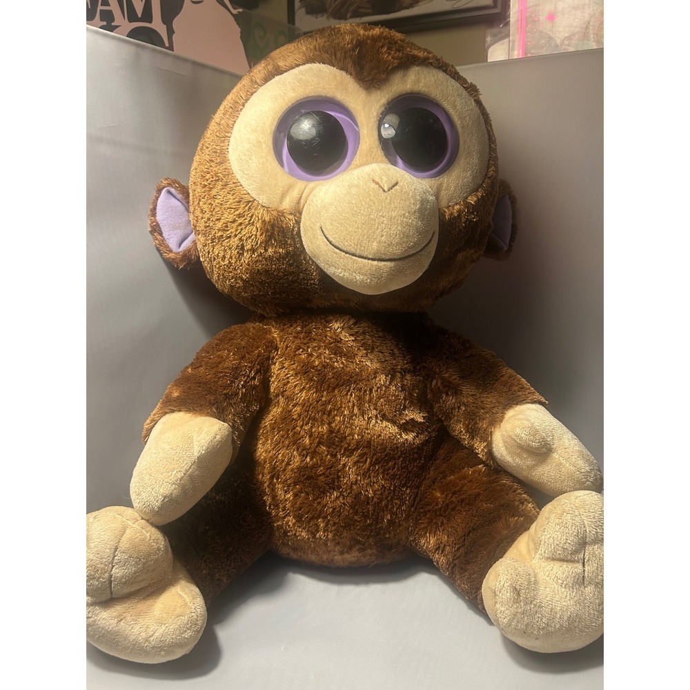 Ty Beanie Boos Coconut Monkey Jumbo XL Plush Brown Purple Eyes 2012